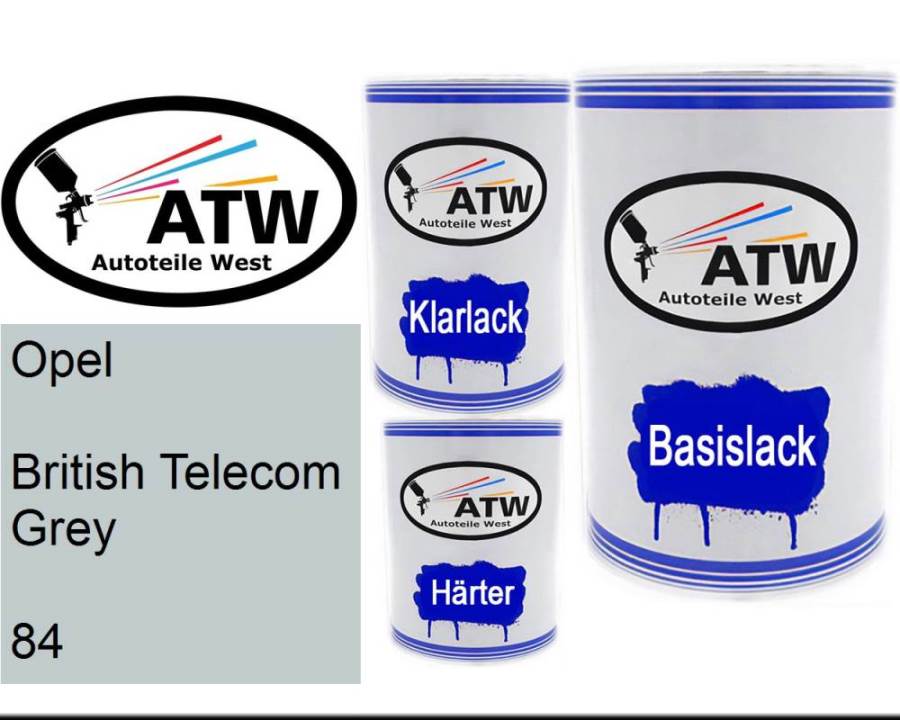 Opel, British Telecom Grey, 084: 500ml Lackdose + 500ml Klarlack + 250ml Härter - Set, von ATW Autoteile West.